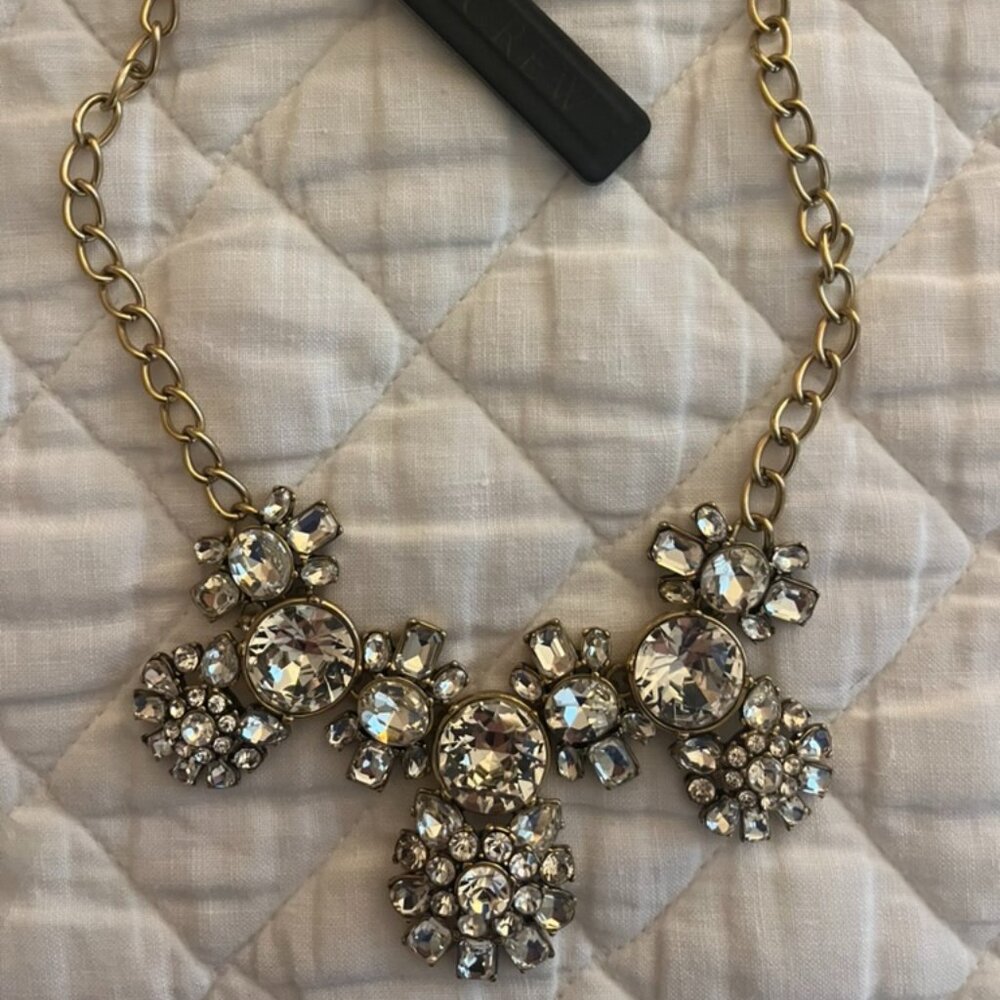J. Crew Crystal Bib Statement Necklace Gold Chain NWT